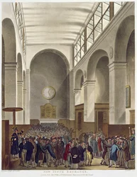 Nowa Giełda Papierów Wartościowych, Bartholomew Lane, z "Mikrokosmosu Londynu" Ackermanna, wydanego w 1809 r. (akwatinta barwna)